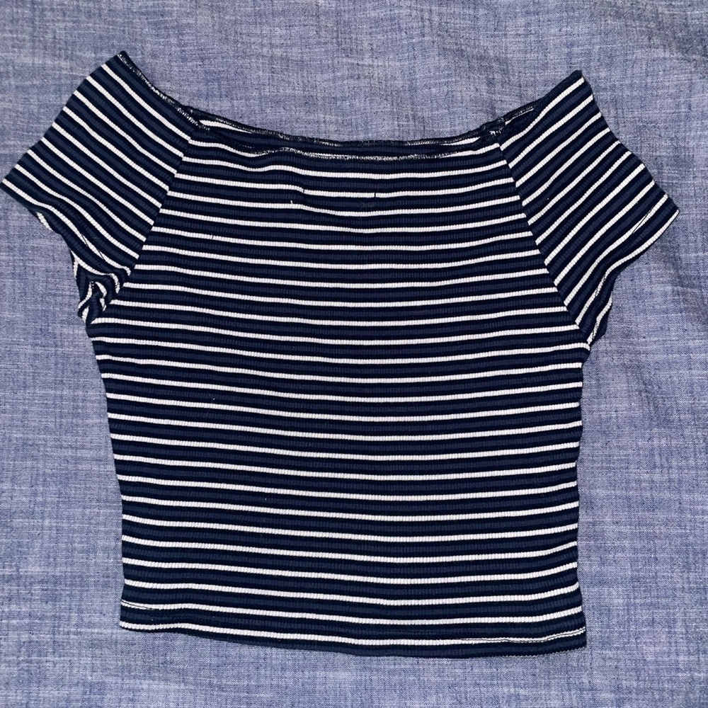 Brandy Melville Navy and White Striped Crop Top